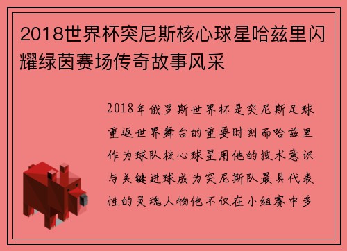2018世界杯突尼斯核心球星哈兹里闪耀绿茵赛场传奇故事风采